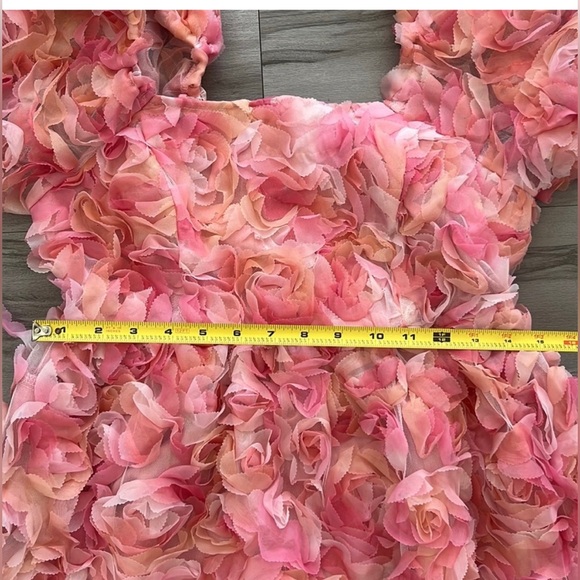 CES FEMME Dress Lace Ruffles Tule With Puff Sleeves Pink Size S - Picture 10 of 16